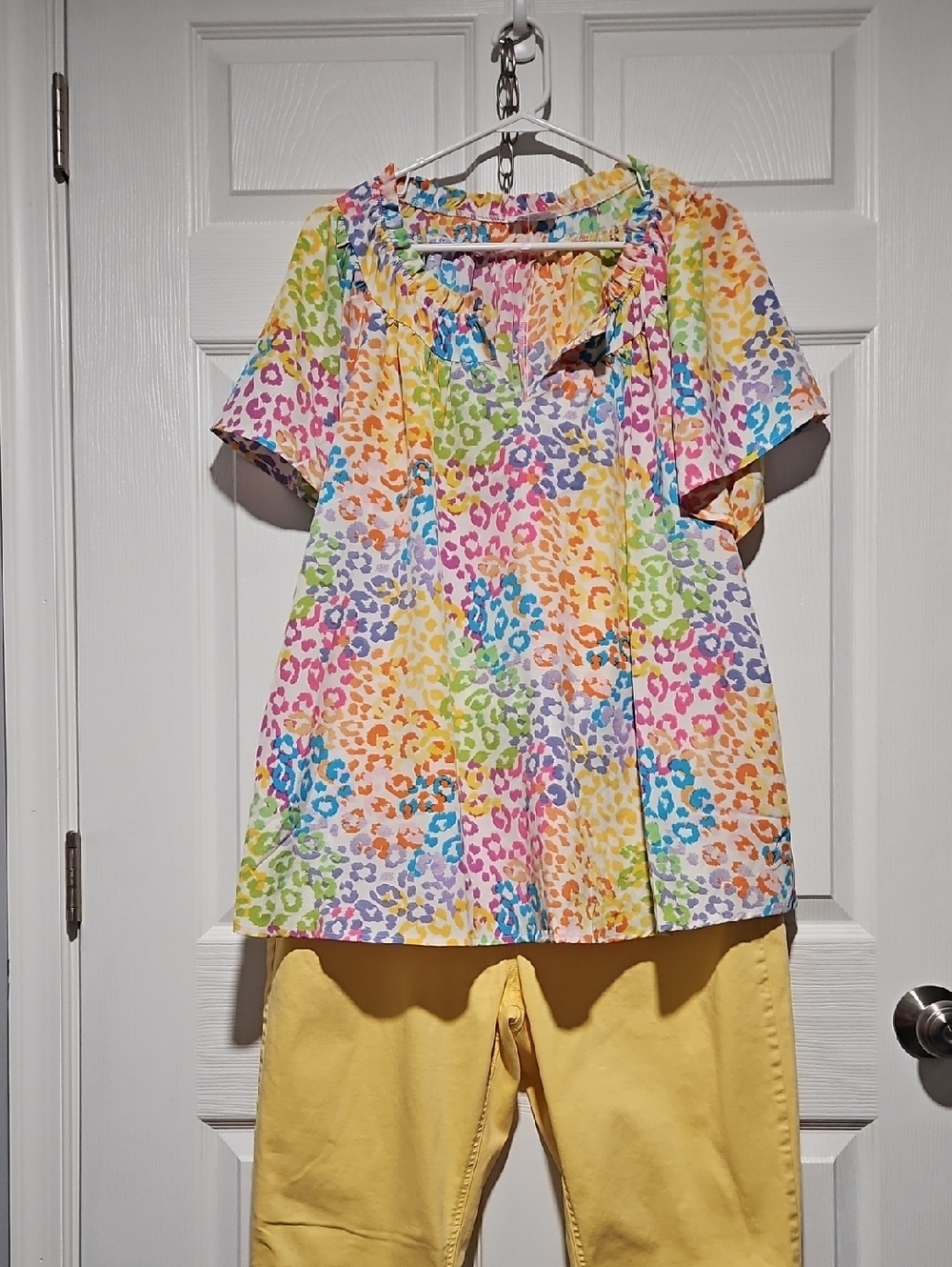 Multicolor Leopard Print Short-Sleeve Blouse - Women